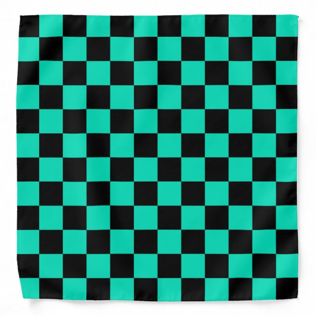 Green Black Checkered Check Pattern Bandana (Front)