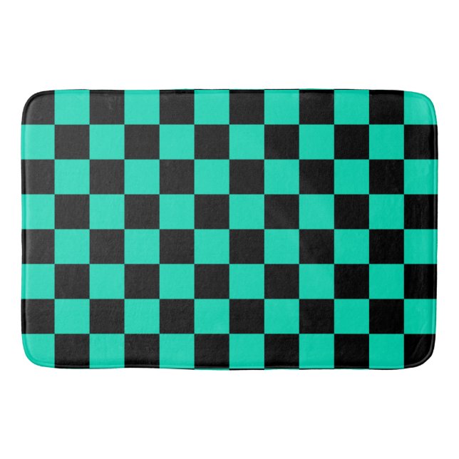 Green Black Checkered Check Pattern Bath Mat (Front)
