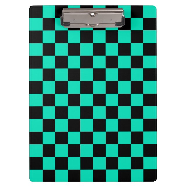 Green Black Checkered Check Pattern Clipboard (Front)