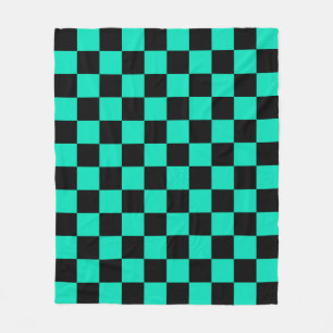 Green Black Checkered Check Pattern Fleece Blanket