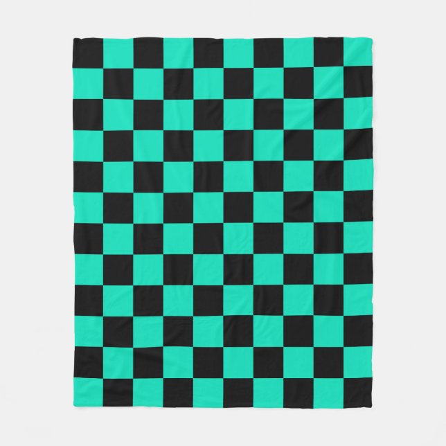 Green Black Checkered Check Pattern Fleece Blanket (Front)