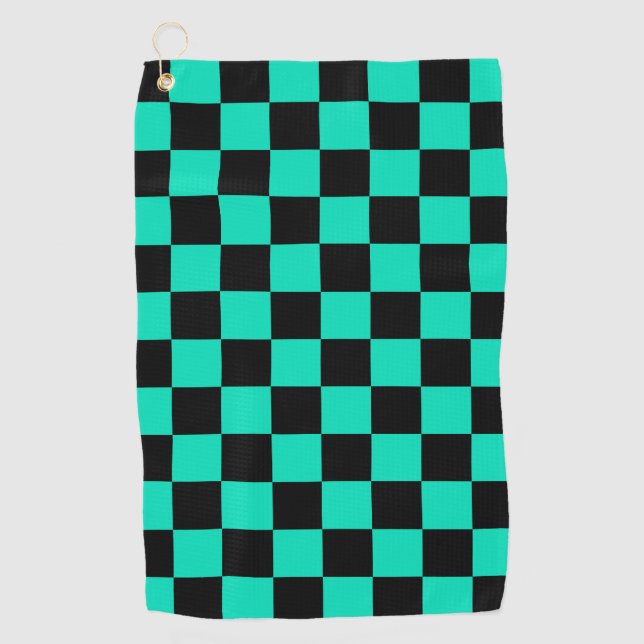 Green Black Checkered Check Pattern Golf Towel (Front)