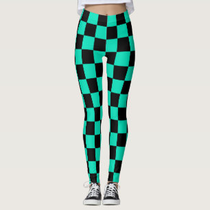Green Black Checkered Check Pattern Leggings