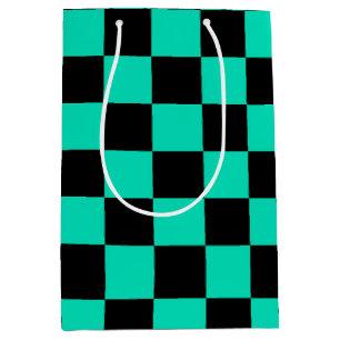Green Black Checkered Check Pattern Medium Gift Bag