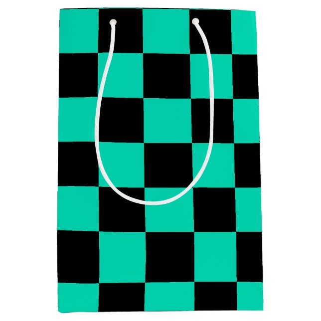 Green Black Checkered Check Pattern Medium Gift Bag (Front)