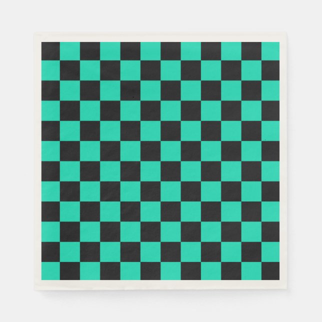 Green Black Checkered Check Pattern Napkins (Front)