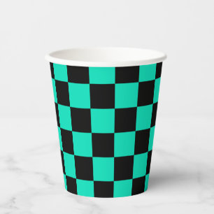Green Black Checkered Check Pattern Paper Cups