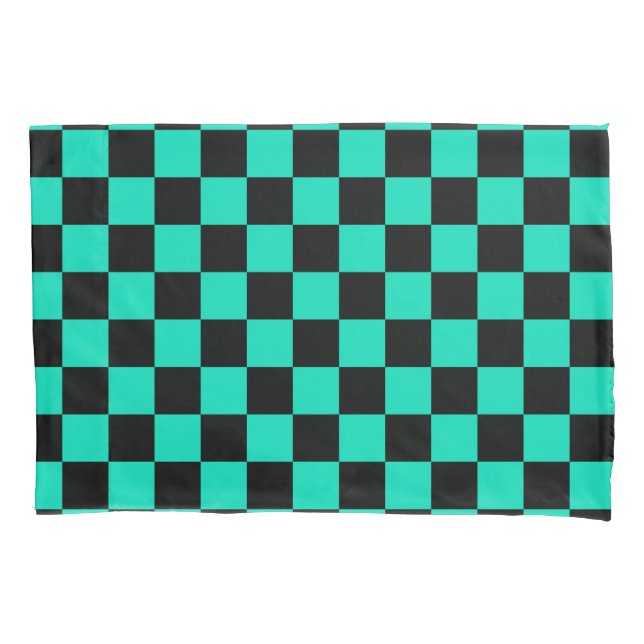 Green Black Checkered Check Pattern Pillow Case (Front)