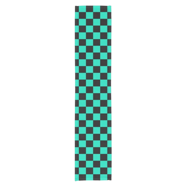 Green Black Checkered Check Pattern Short Table Runner (Front)
