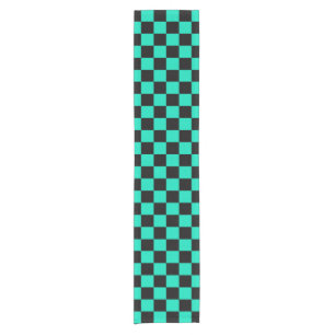 Green Black Checkered Check Pattern Short Table Runner