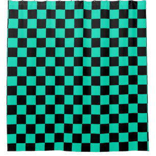 Green Black Checkered Check Pattern Shower Curtain
