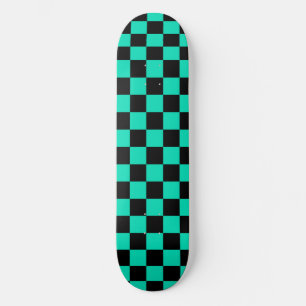 Green Black Checkered Check Pattern Skateboard