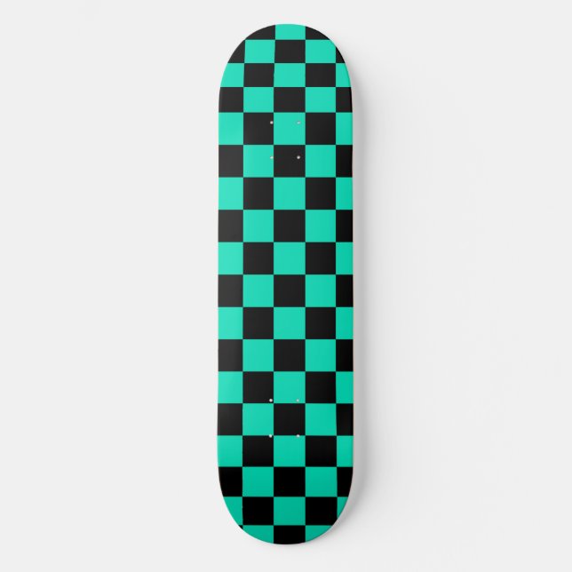 Green Black Checkered Check Pattern Skateboard (Front)