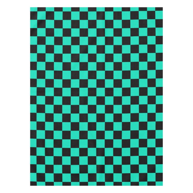 Green Black Checkered Check Pattern Tablecloth (Front)