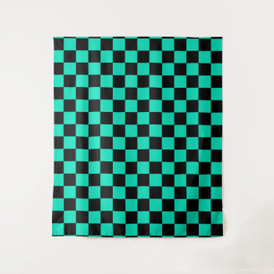 Green Black Checkered Check Pattern Tapestry