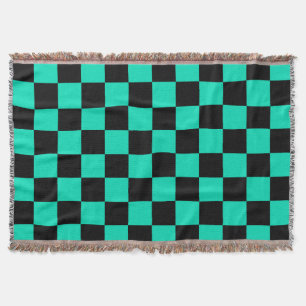 Green Black Checkered Check Pattern Throw Blanket