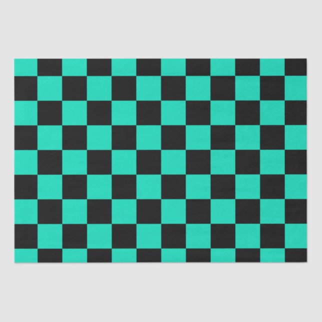 Green Black Checkered Check Pattern Tissue Paper (Front)