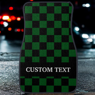 Green Black Checkered Flag Personalized Name Car F Car Floor Mat