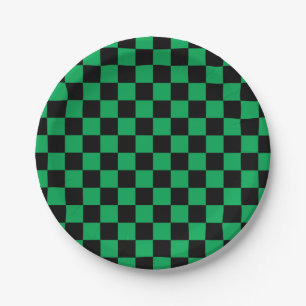Green black checkers paper plates