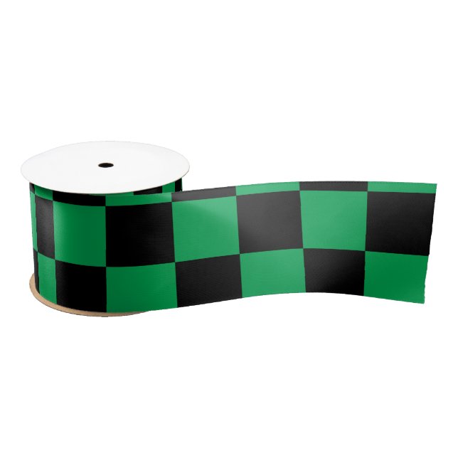 Green black checkers satin ribbon (Spool)