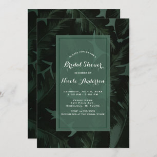 Green & Black Chic Tropical Leaves Bridal Shower Invitation