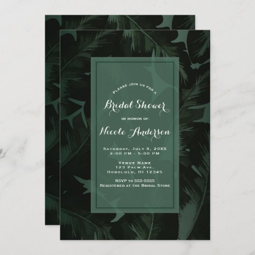 Green  Black Chic Tropical Leaves Bridal Shower Invitation