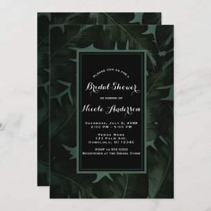Green & Black Chic Tropical Leaves Bridal Shower Invitation
