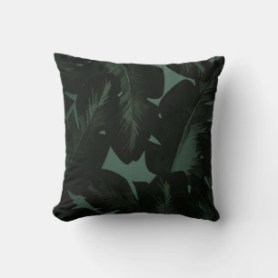 Green & Black Chic Tropical Leaves Chic Island Throw Pillow