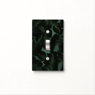 Green & Black Chic Tropical Leaves Light Switch Cover