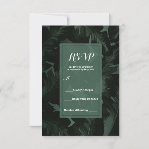 Green  Black Chic Tropical Leaves RSVP Reply