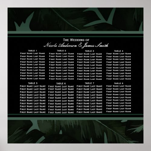 Green  Black Chic Tropical Leaves Seating Chart