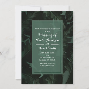 Green & Black Chic Tropical Leaves Wedding Invitation