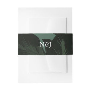 Green & Black Chic Tropical Leaves Wedding Invitation Belly Band