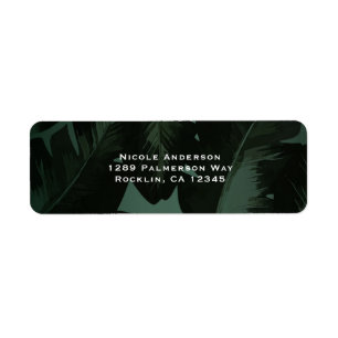 Green & Black Chic Tropical Leaves Wedding Label
