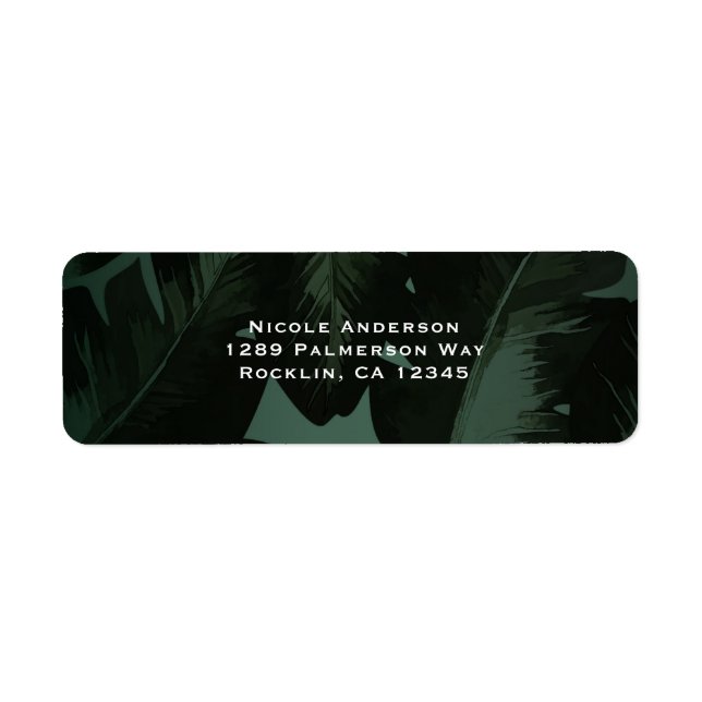 Green & Black Chic Tropical Leaves Wedding Label (Front)