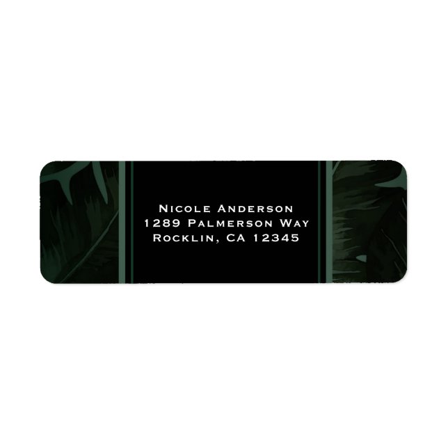 Green & Black Chic Tropical Leaves Wedding Label (Front)