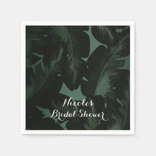 Green & Black Chic Tropical Leaves Wedding Napkins