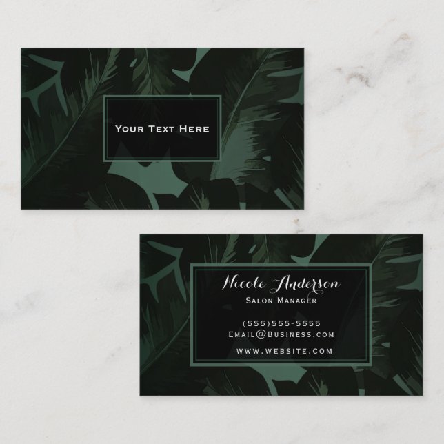 Green & Black Chic Tropical Palm Leaves Chic Business Card (Front/Back)