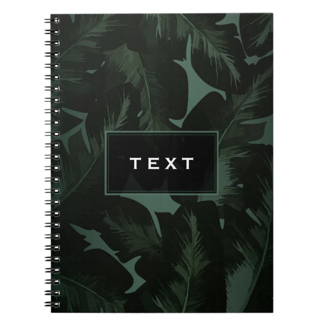 Green & Black Chic Tropical Palm Leaves Chic Notebook (Front)