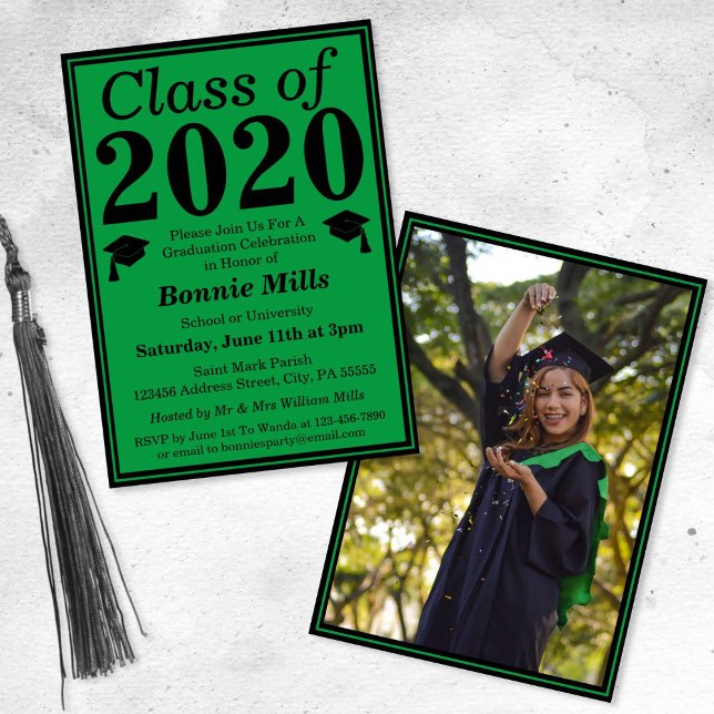 Green Black Class of 2024 Graduation Photo Invitation (Creator Uploaded)
