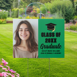 Green Black Class of 2026 Graduation Photo Yard Sign