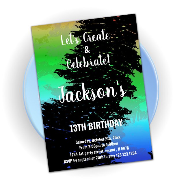 Green Black Colors Paint Birthday Invitations (Creator Uploaded)