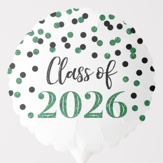 Green Black Confetti Class of 2026 Graduation Balloon (Front)