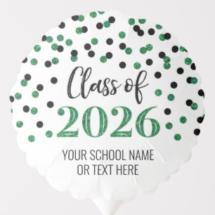 Green Black Confetti Class of 2026 Graduation Balloon