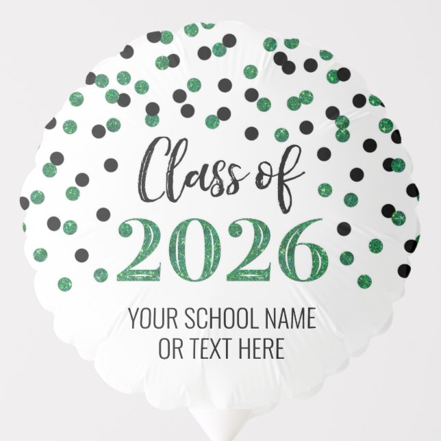 Green Black Confetti Class of 2026 Graduation Balloon (Front)