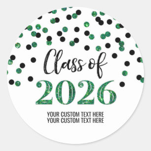 Green Black Confetti Graduation 2026 Classic Round Sticker