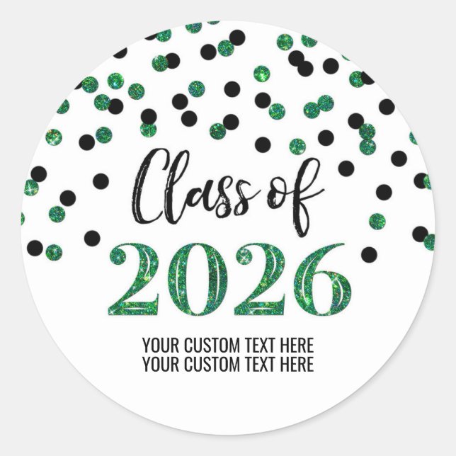 Green Black Confetti Graduation 2026 Classic Round Sticker (Front)