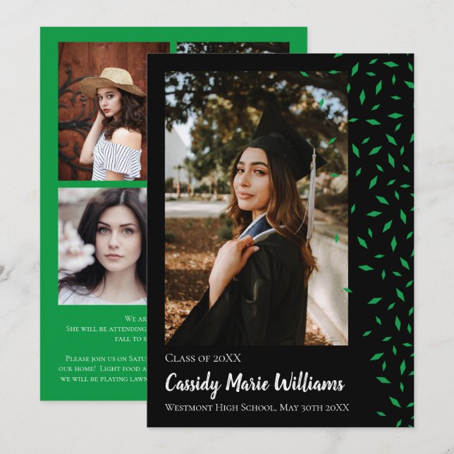 Green Black Confetti Graduation Announcement (Front/Back)