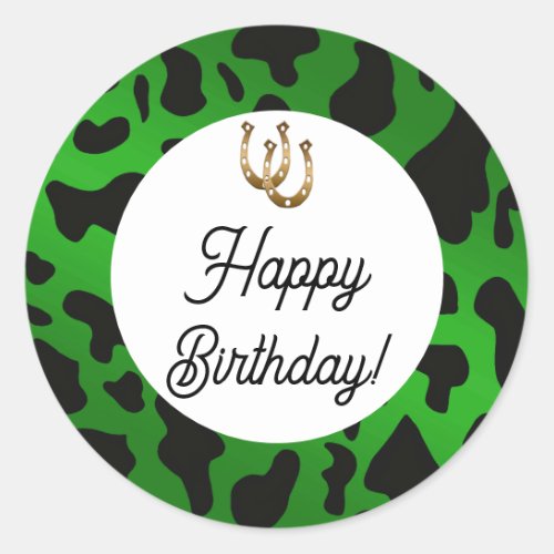 Green  Black Cow Spots Birthday Classic Round Sticker