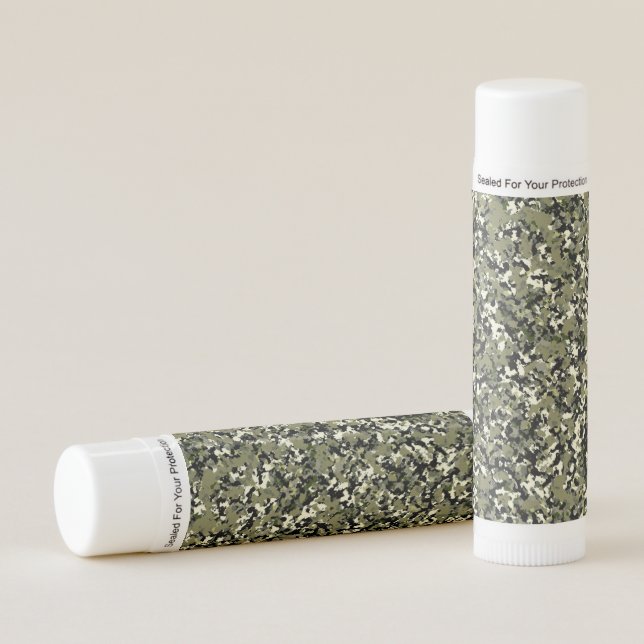 Green Black Cream Camouflage Party Favor Lip Balm (Front)